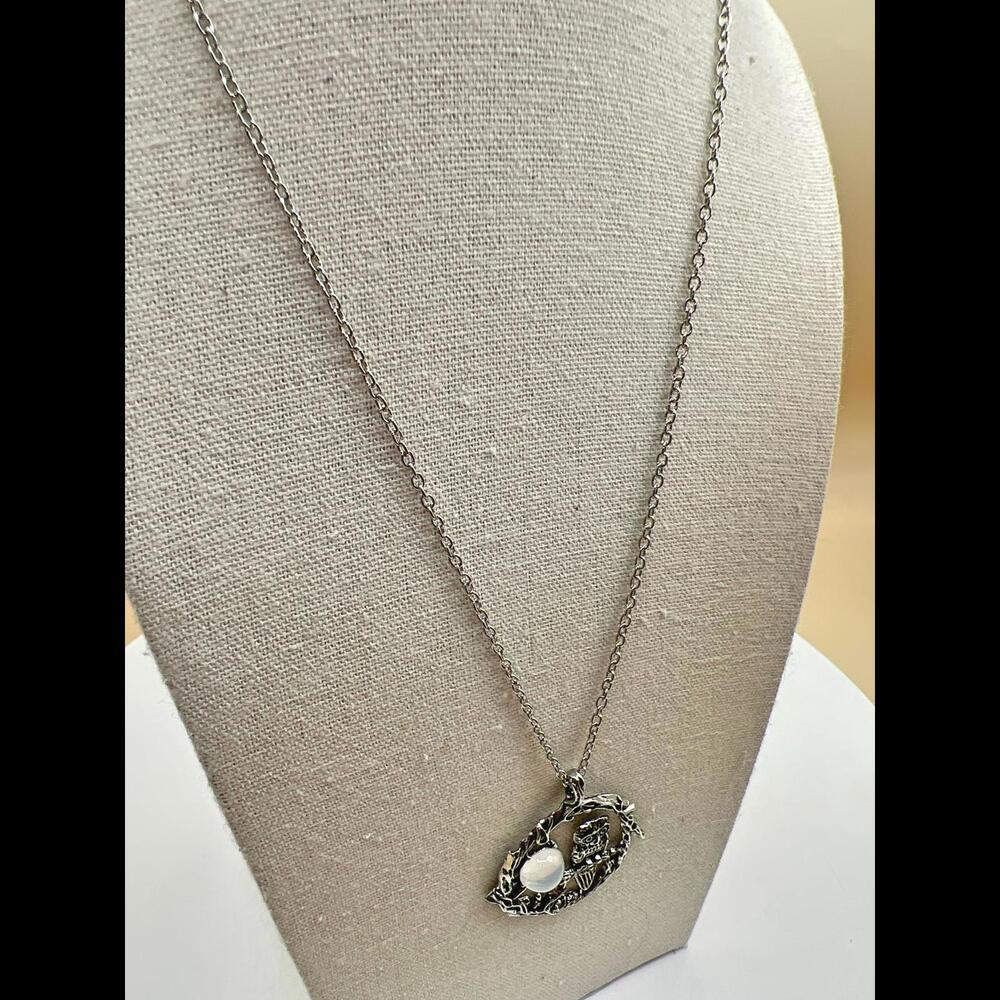 Vintage Pewter Owl Pendant Necklace with Moonstone Accent - Picture 8 of 11